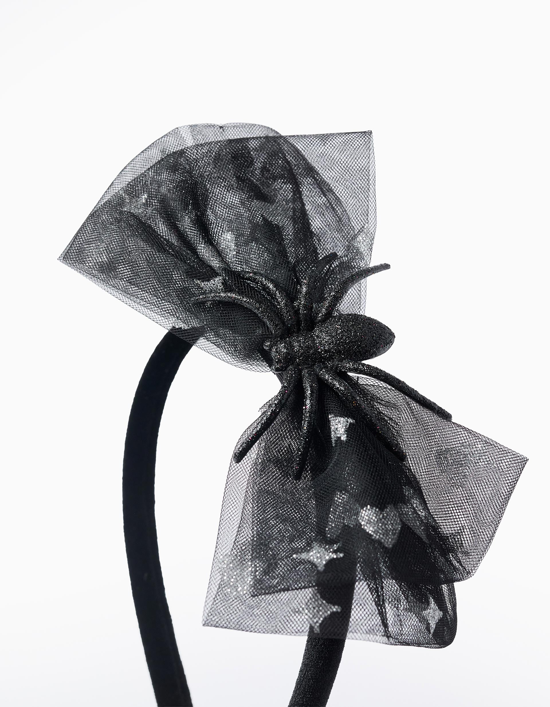 Velour Headband with Tulle Bow for Babies and Girls 'Spider', Black