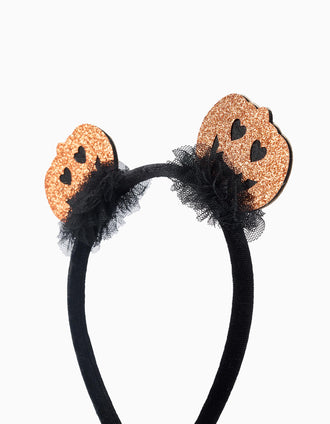 Diadema de Terciopelo para Bebés y Niñas 'Calabazas', Negro/Naranja