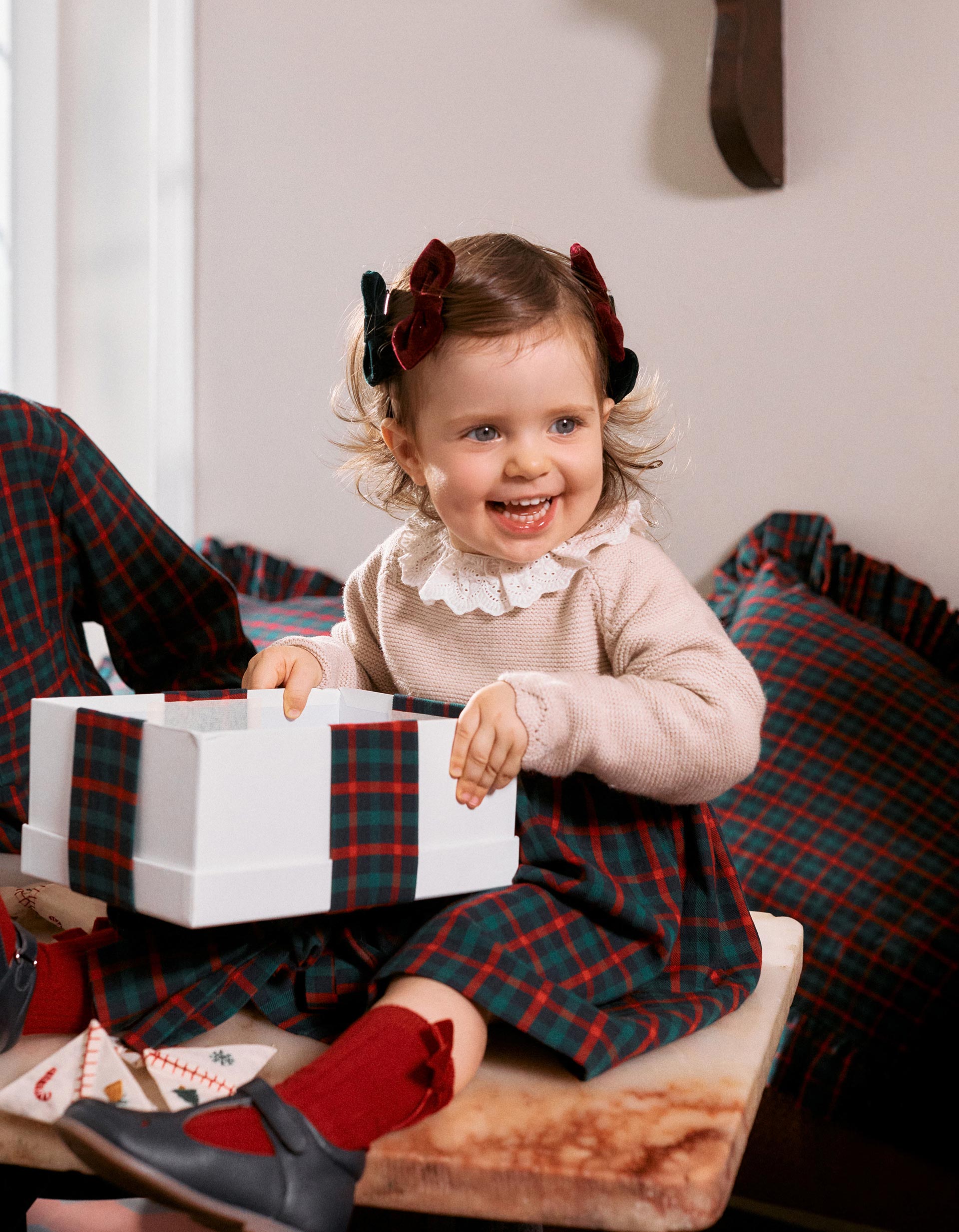 Dual-fabric dress with check pattern You&Me for baby girls, multicolour