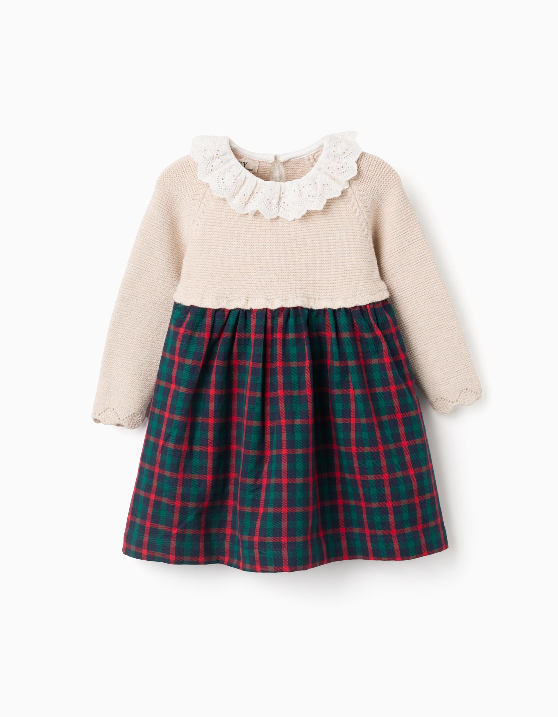 Dual-fabric dress with check pattern You&Me for baby girls, multicolour