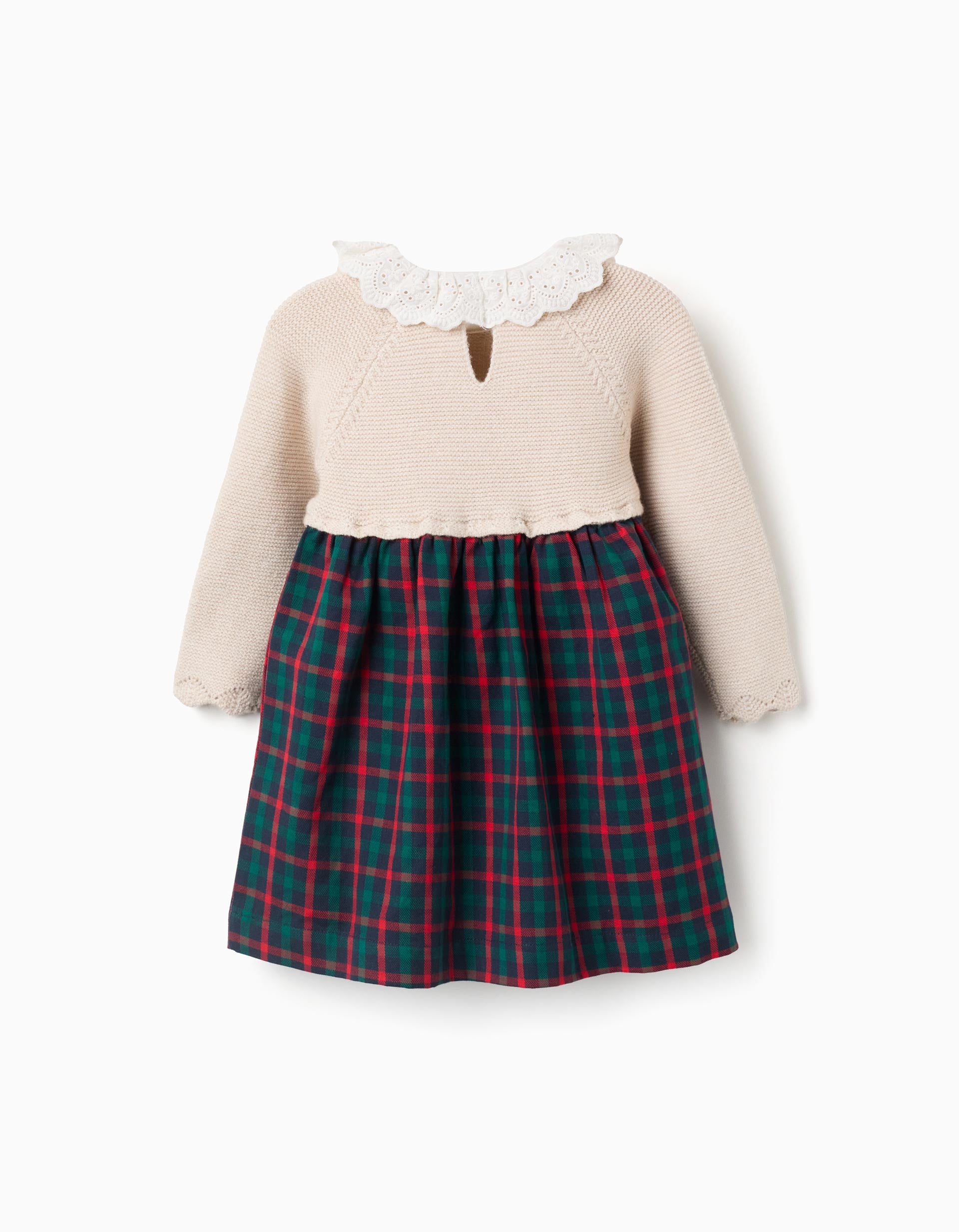 Dual-fabric dress with check pattern You&Me for baby girls, multicolour