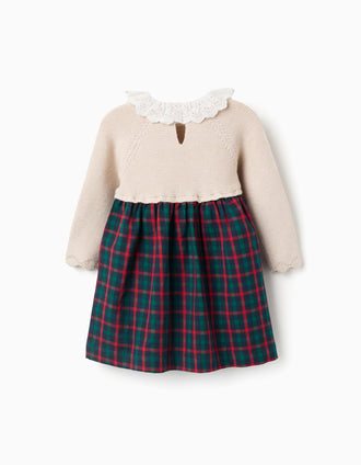 Dual-fabric dress with check pattern You&Me for baby girls, multicolour
