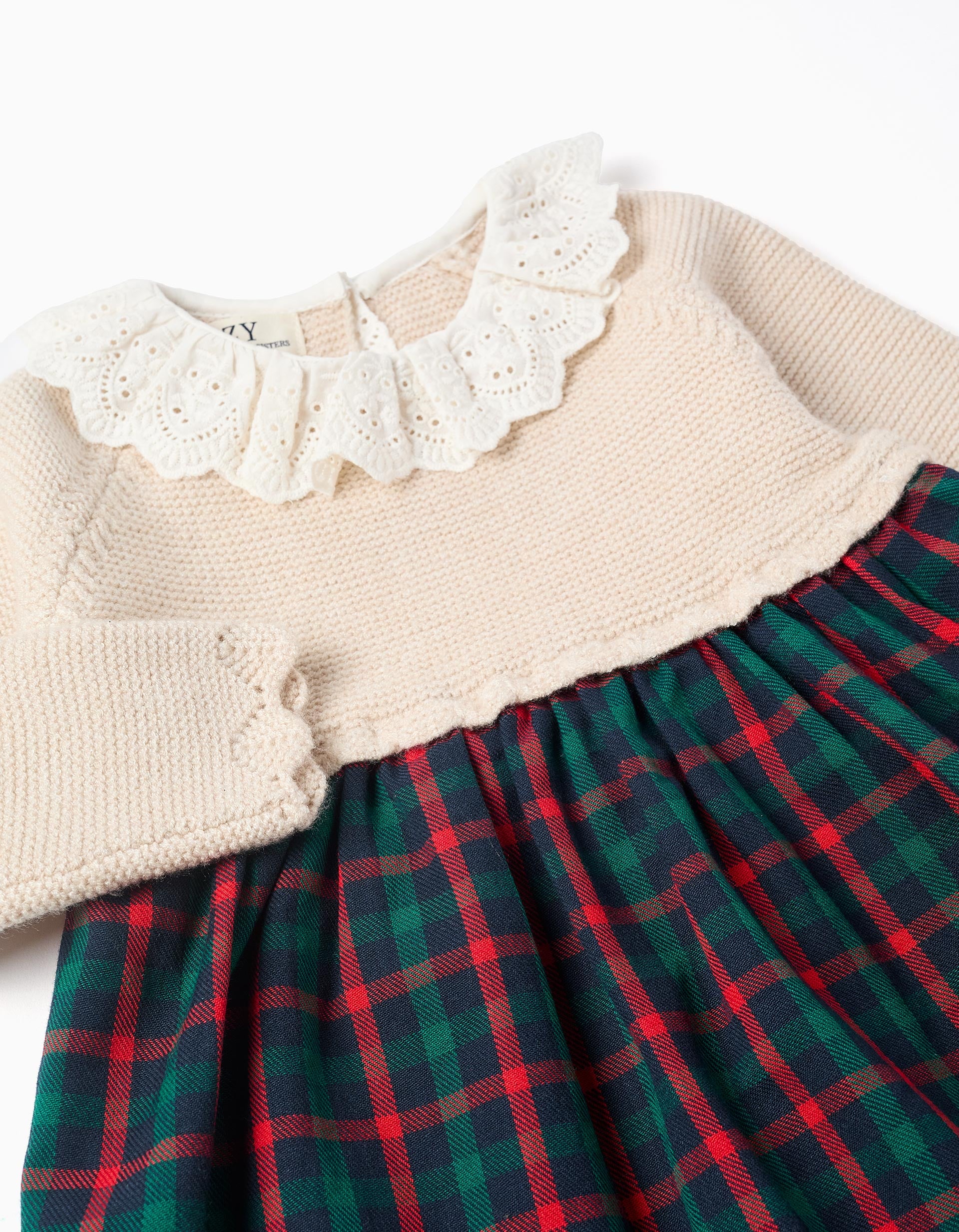 Dual-fabric dress with check pattern You&Me for baby girls, multicolour