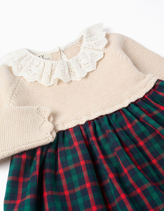Dual-fabric dress with check pattern You&Me for baby girls, multicolour