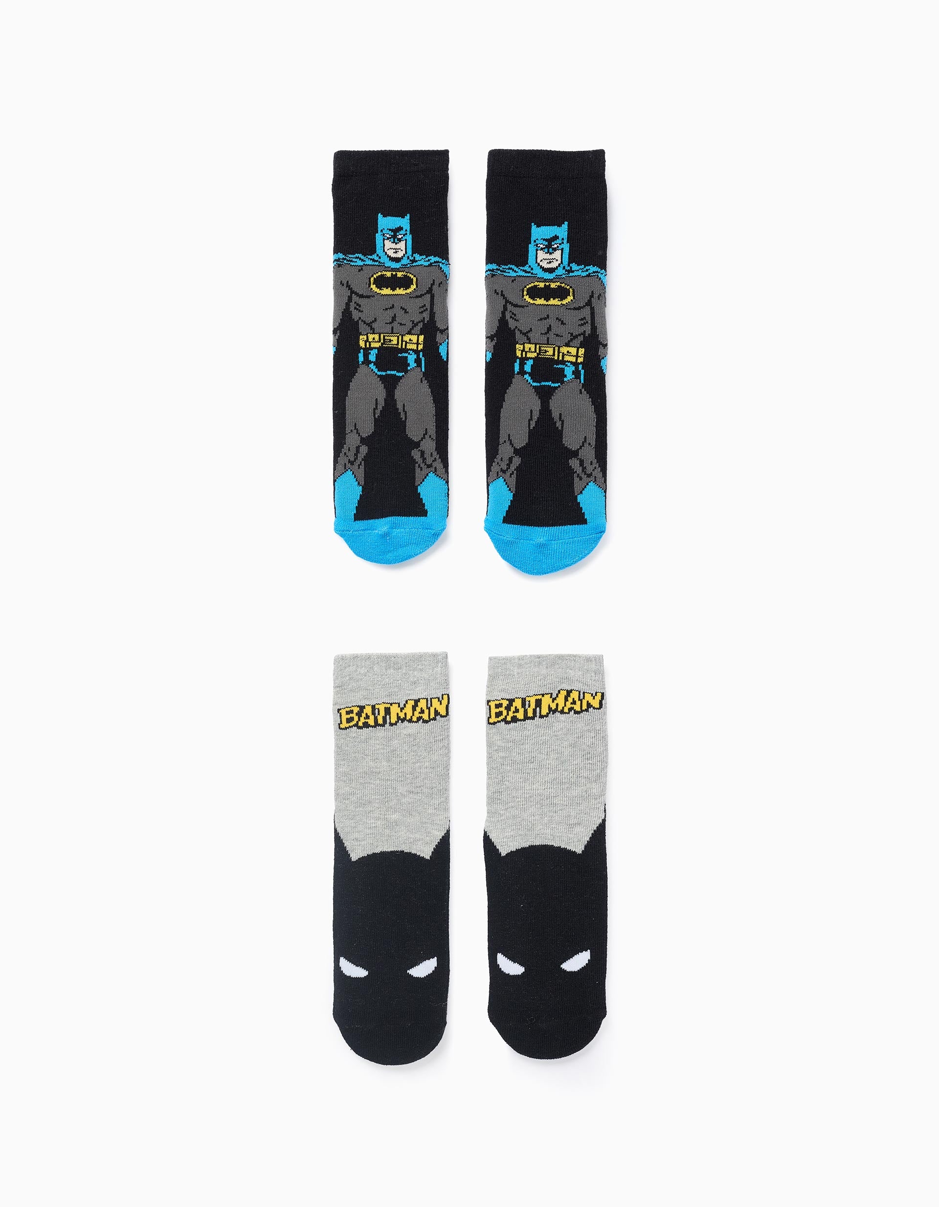 2 Paires de Chaussettes Antidérapantes Batman pour Garçon, Noir/Gris