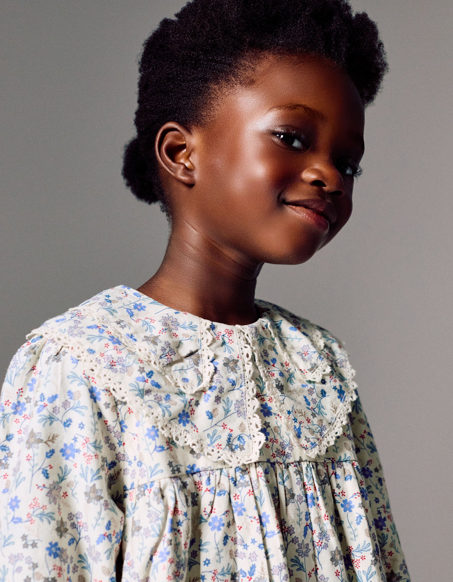 Cotton dress with floral pattern and embroidery B&S for girls, beige