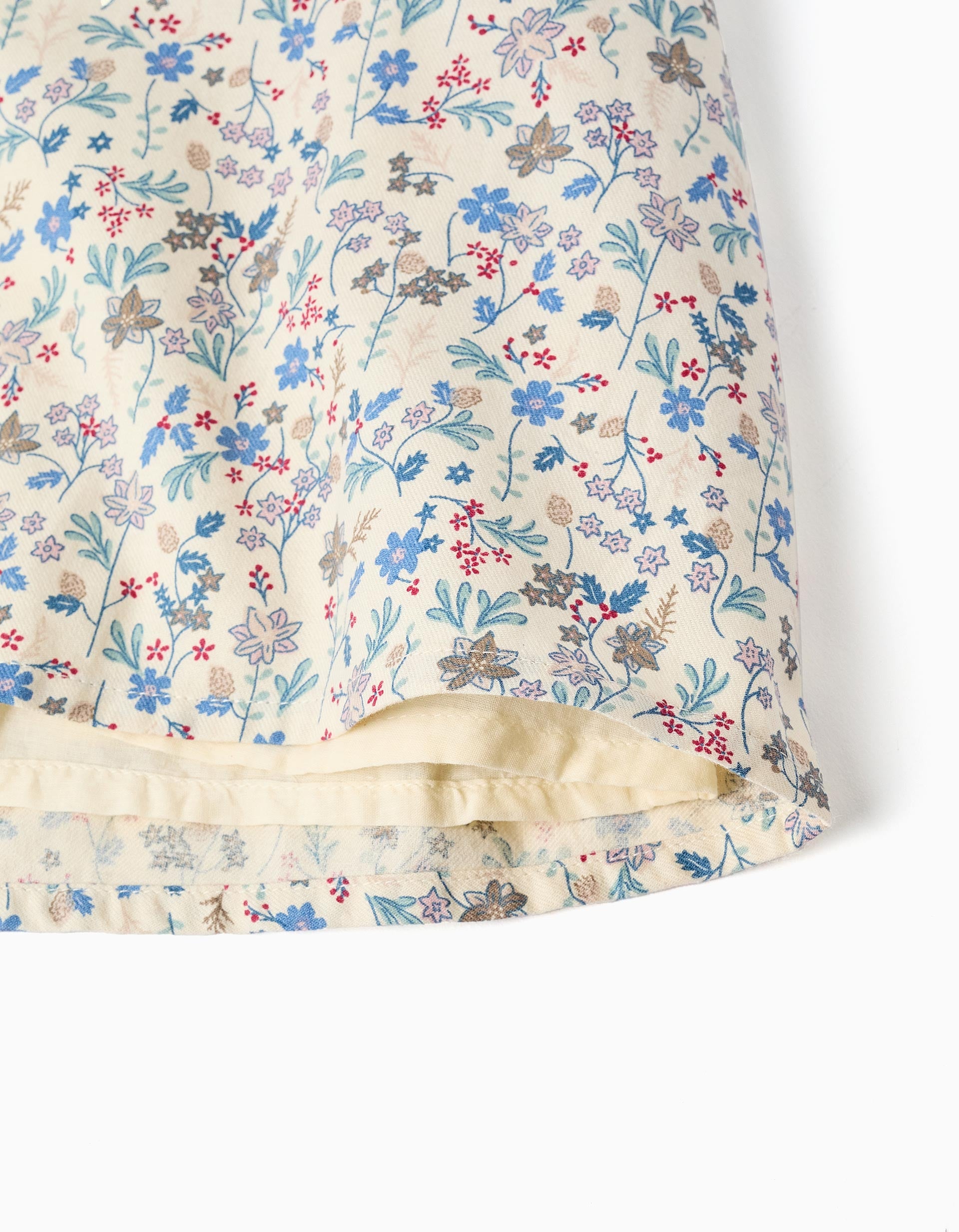 Cotton dress with floral pattern and embroidery B&S for girls, beige