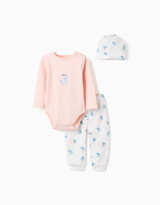 Conjunto de 3 Peças Stitch para Bebé Menina, Branco/Rosa