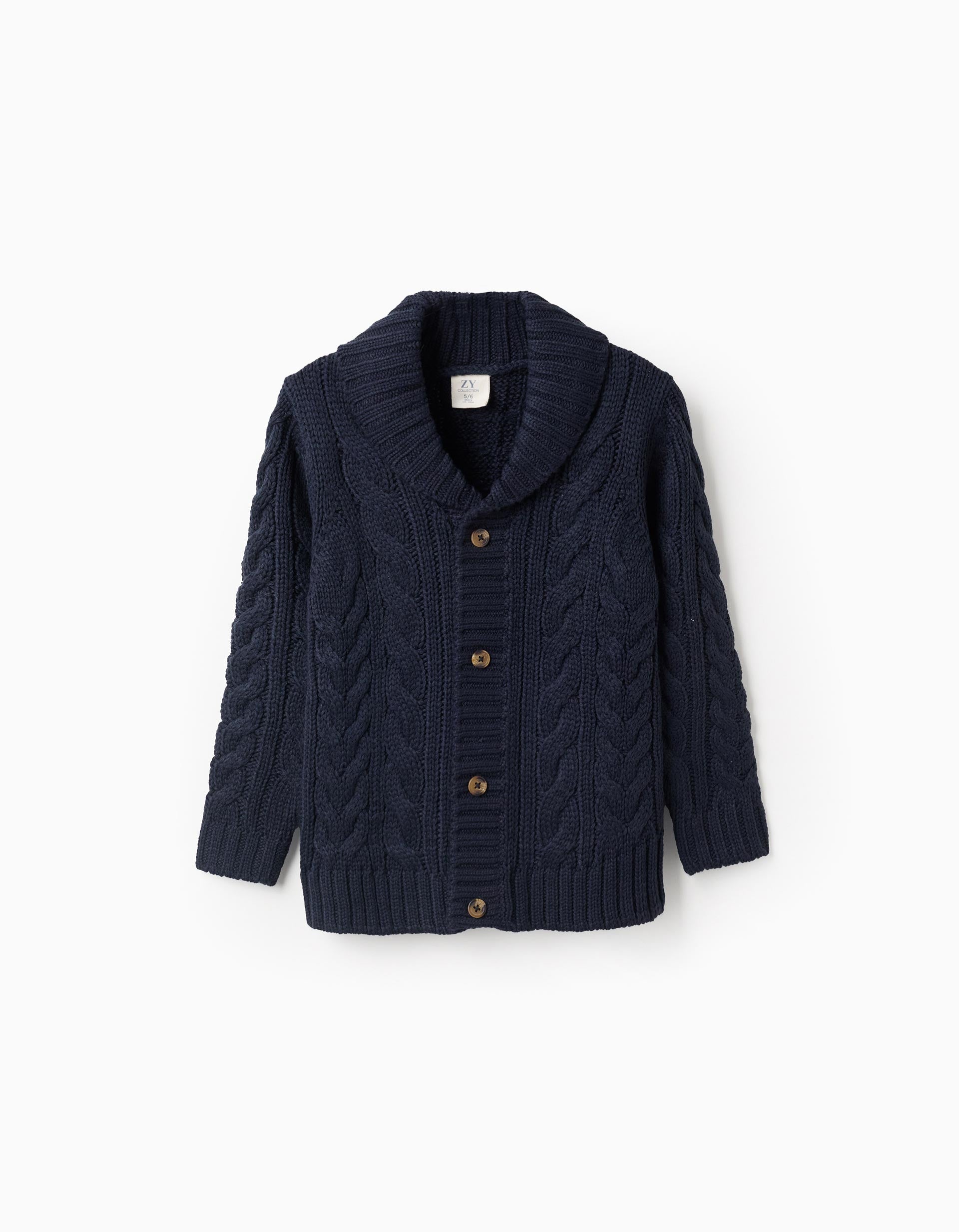 Thick cable knit jacket for boys, dark blue
