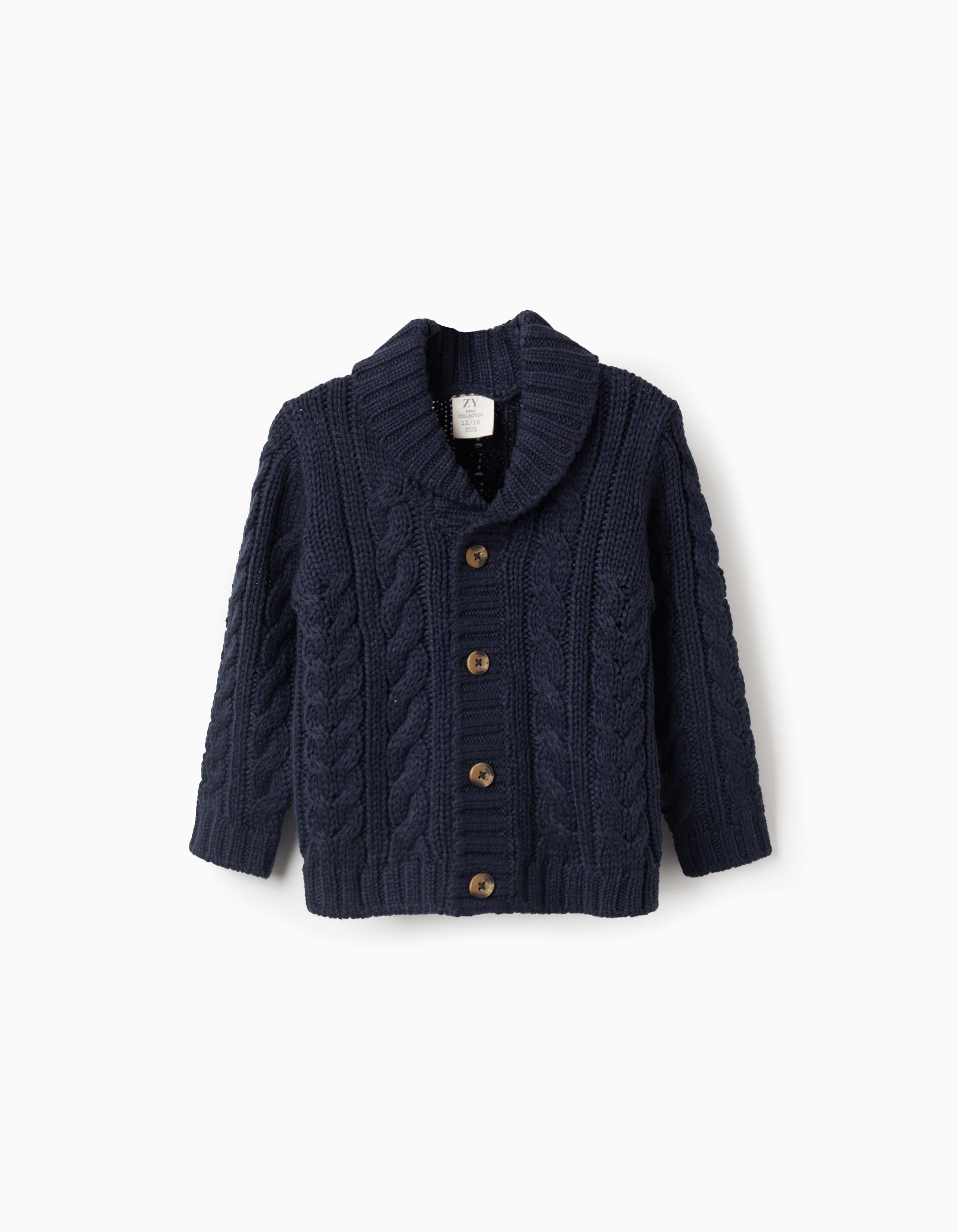 Thick cable knit jacket for baby boys, dark blue
