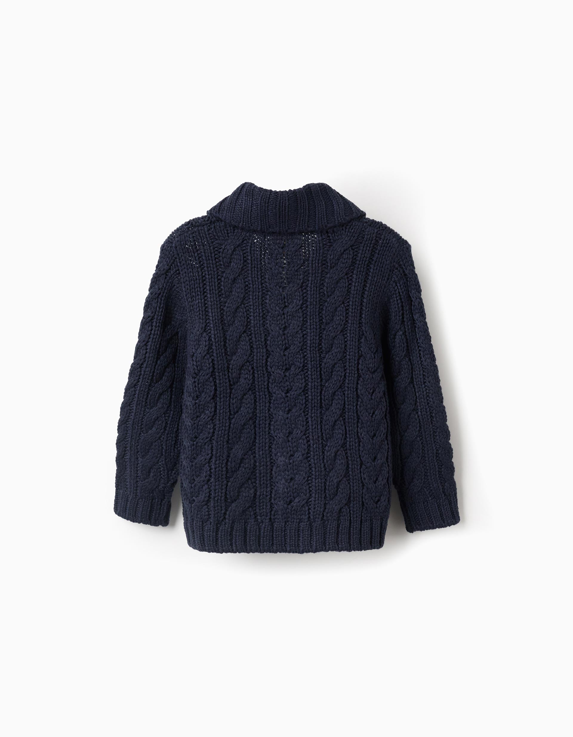 Thick cable knit jacket for baby boys, dark blue