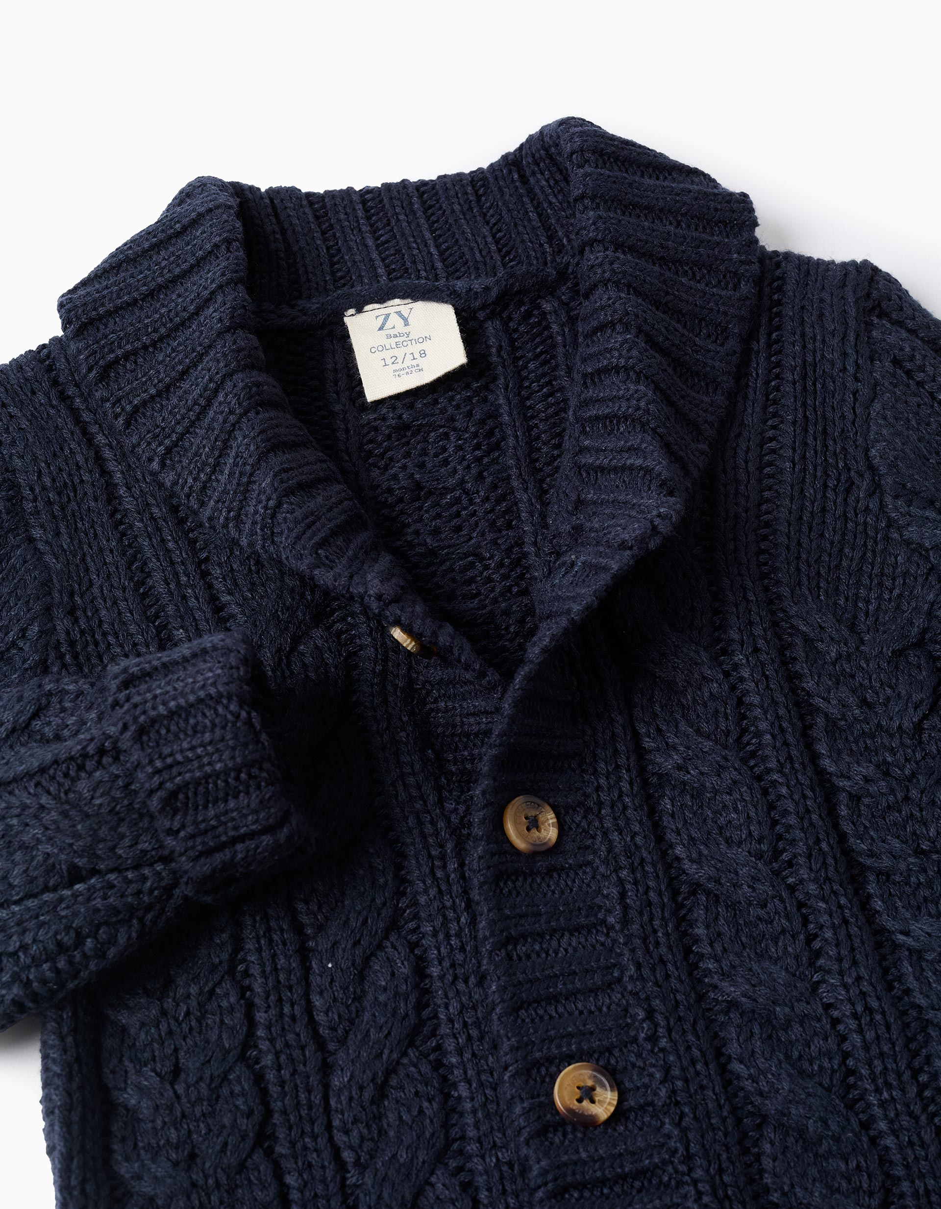 Thick cable knit jacket for baby boys, dark blue