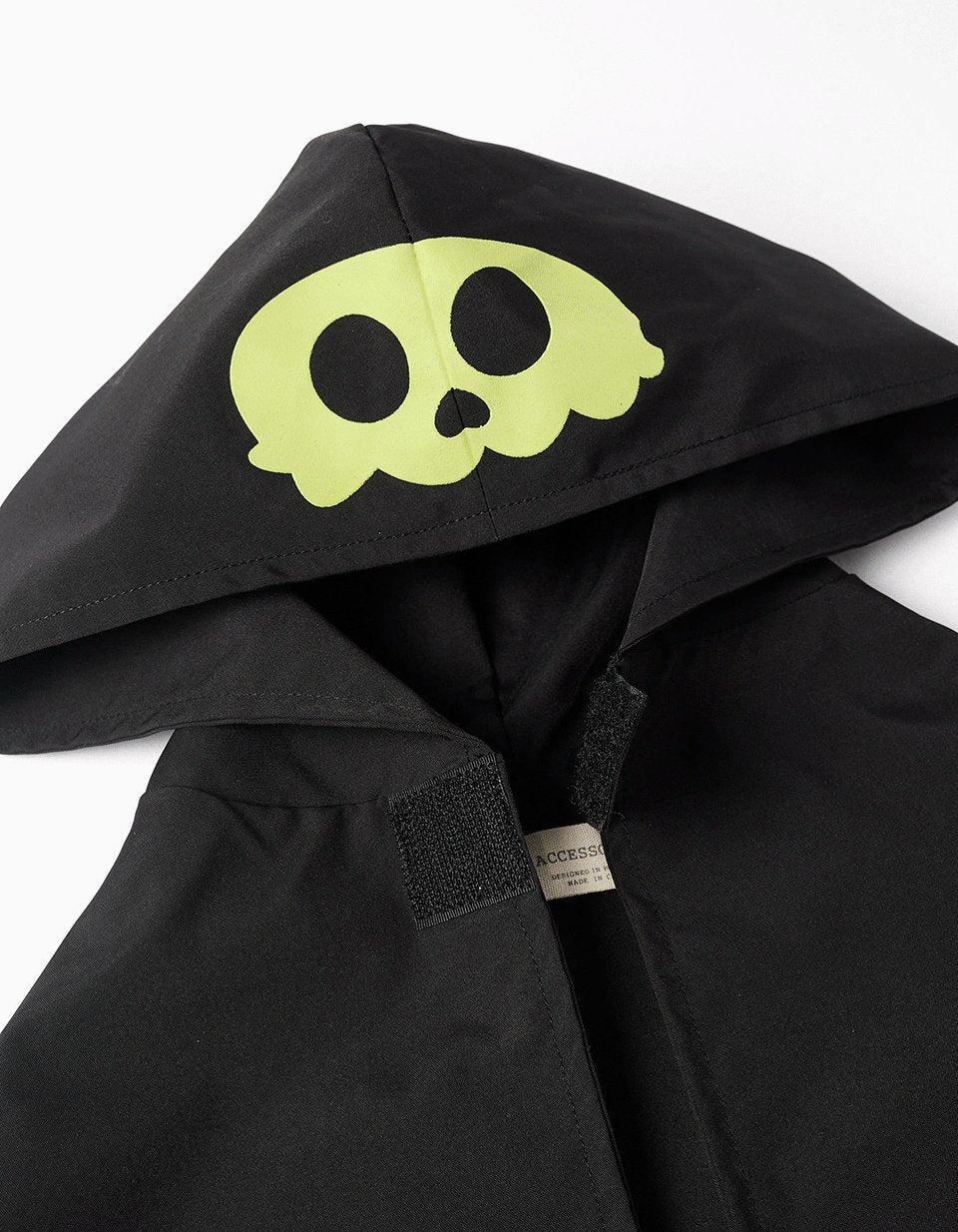 Hooded glow-in-the-dark waterproof raincoat for boys, black