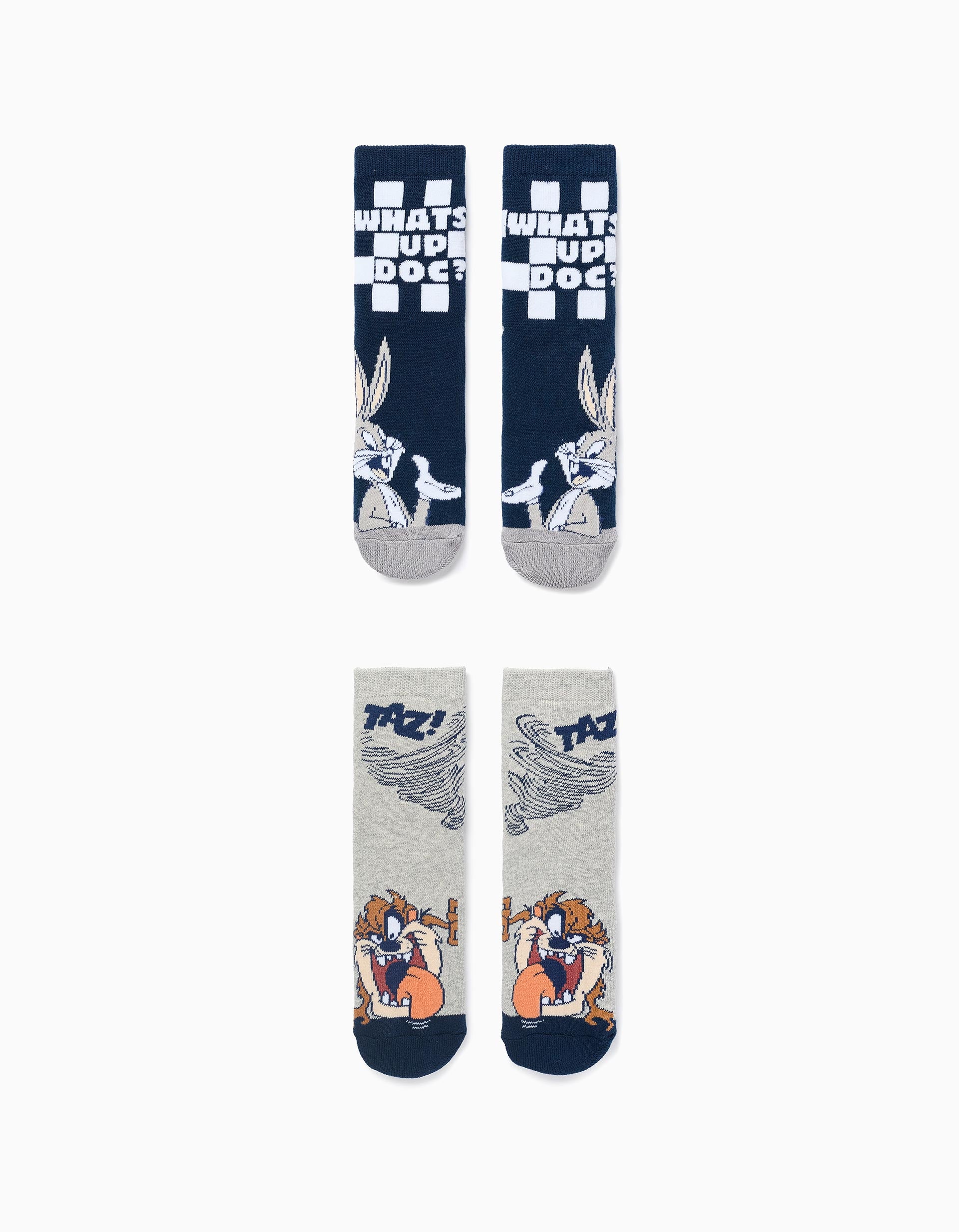 2 Chaussettes Antidérapantes Looney Tunes pour Garçon, Bleu/Gris