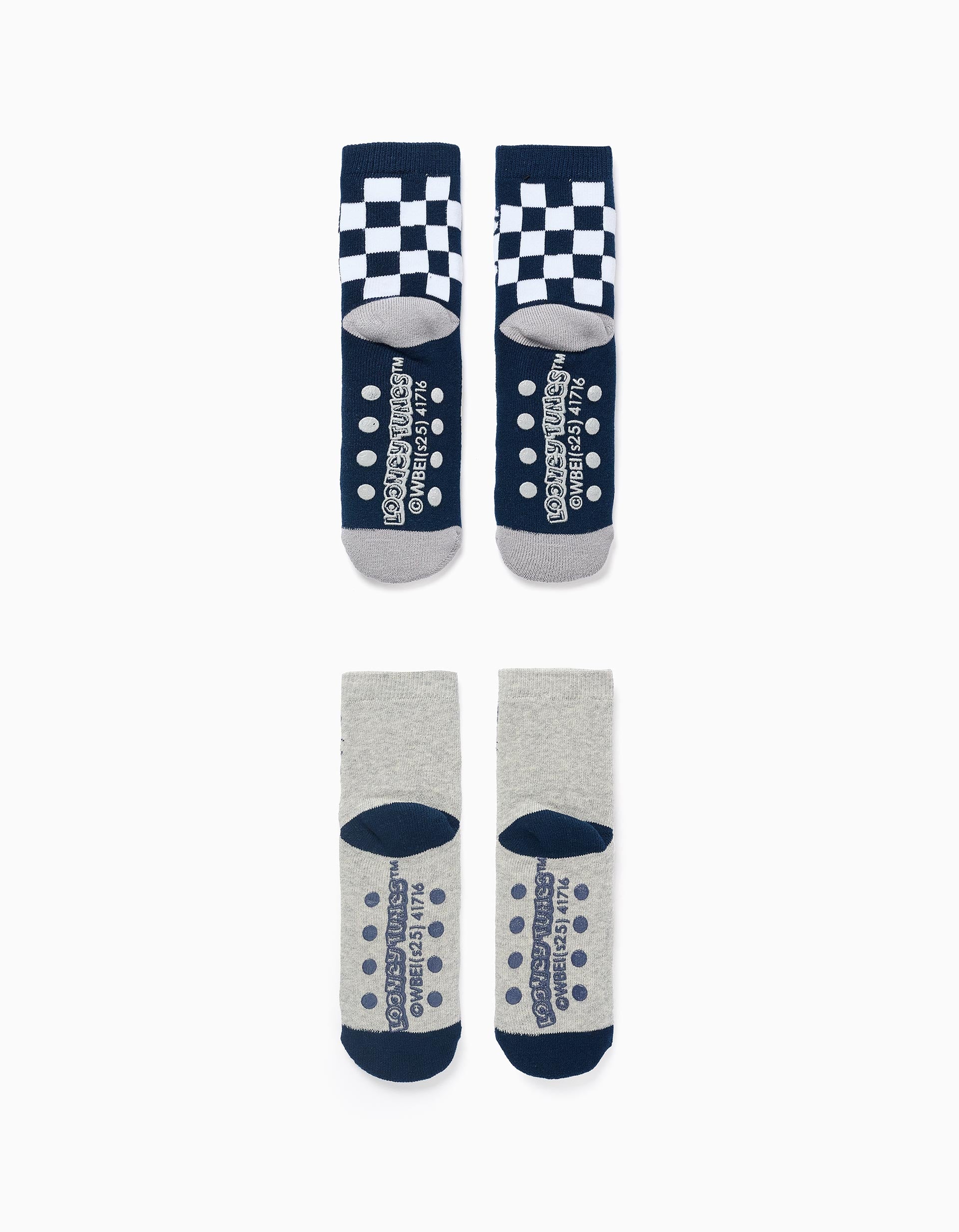 2 Chaussettes Antidérapantes Looney Tunes pour Garçon, Bleu/Gris