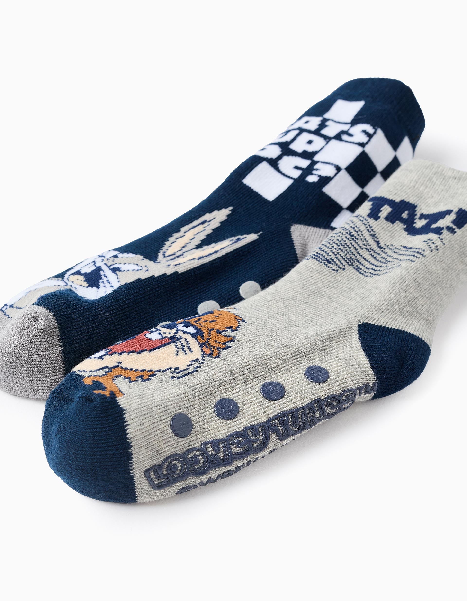 2 Chaussettes Antidérapantes Looney Tunes pour Garçon, Bleu/Gris