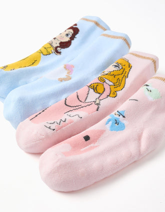 2 Pares de Calcetines Antideslizantes Princesas para Niña, Azul/Rosa
