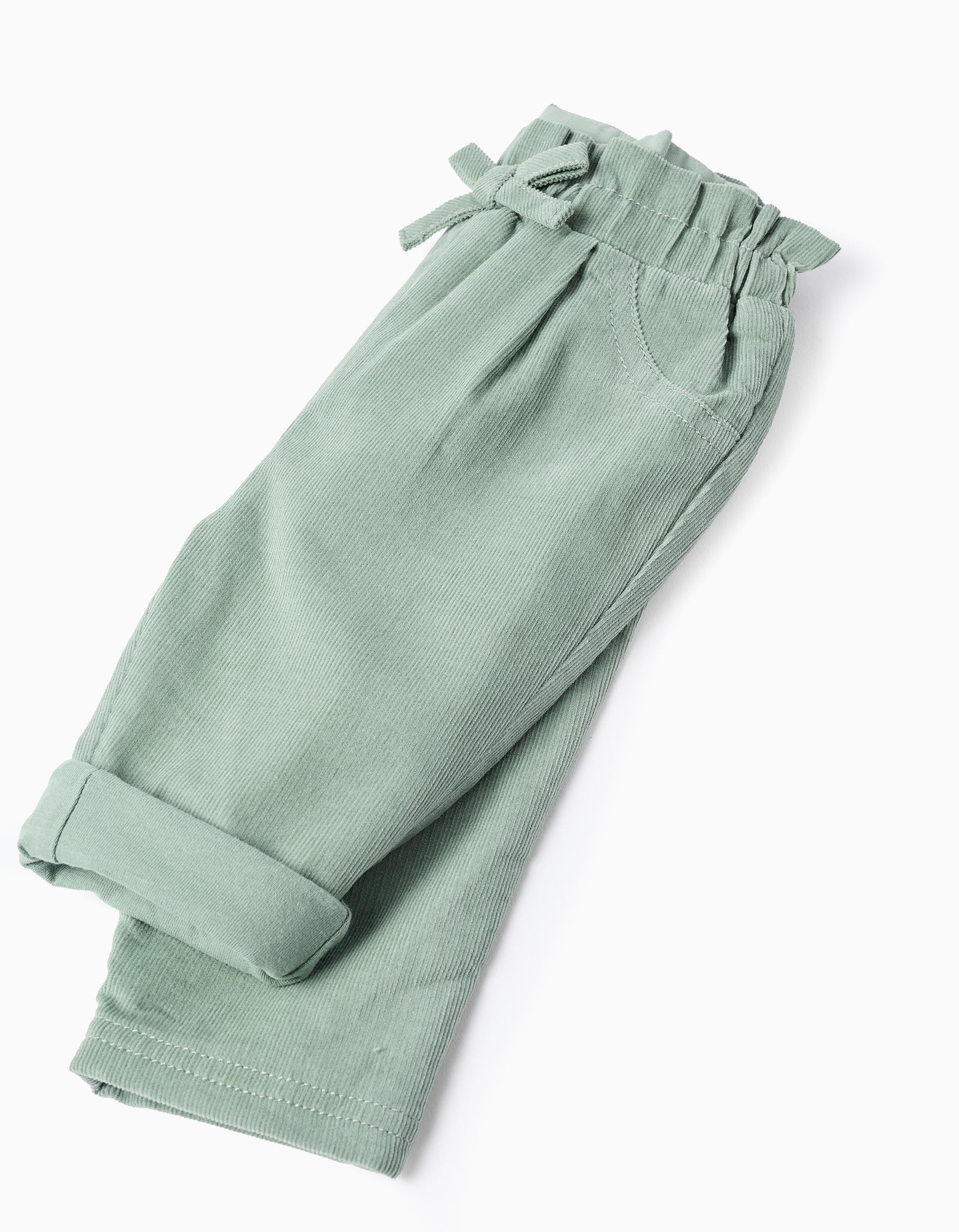 Calças de Bombazine com Lacinho para Recém-Nascida, Verde