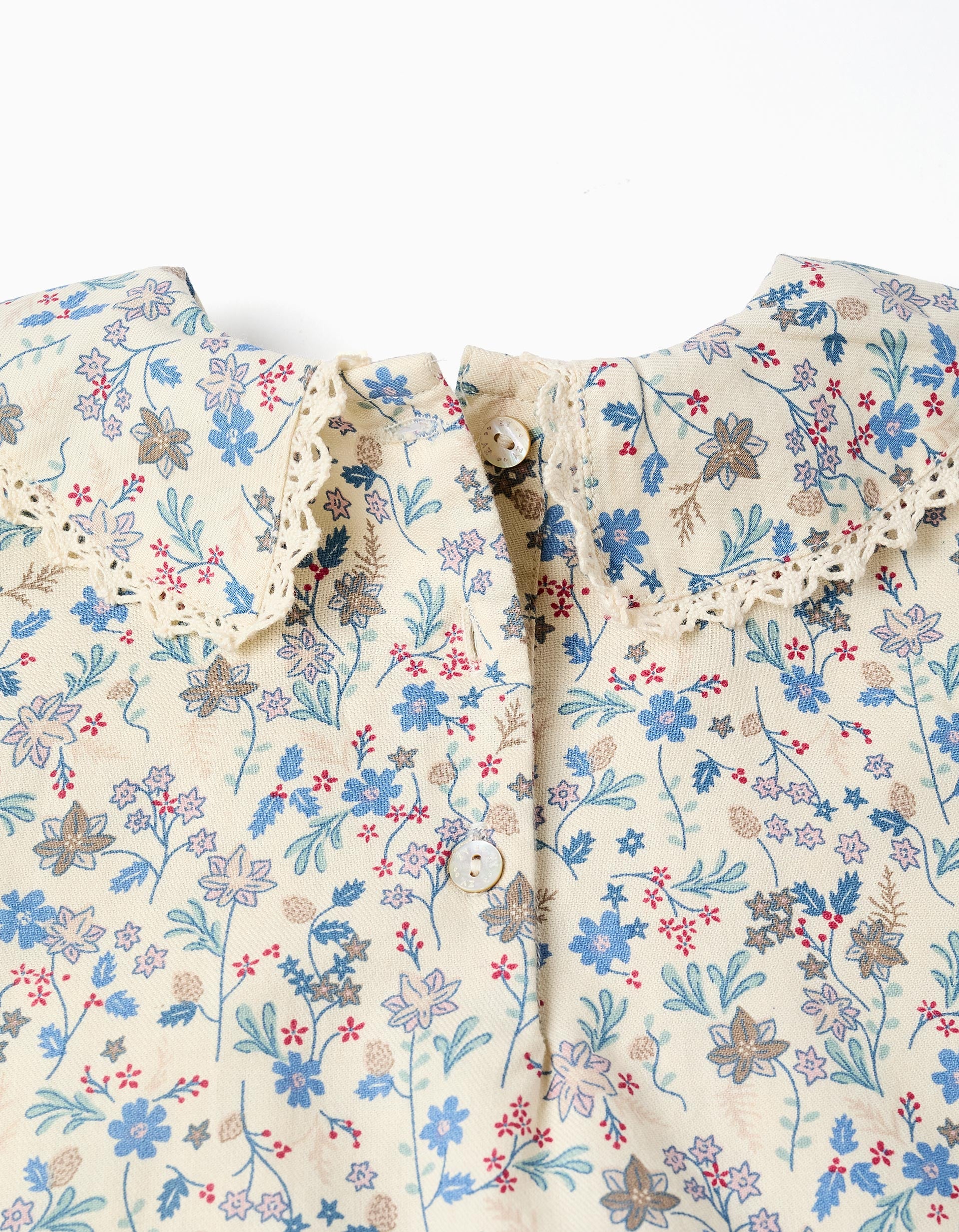 Cotton blouse with floral pattern and embroidery B&S for girls, beige