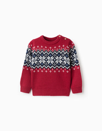 Camisola de Malha com Jacquard de Natal para Bebé Menino, Vermelho