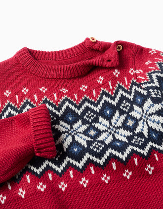 Camisola de Malha com Jacquard de Natal para Bebé Menino, Vermelho