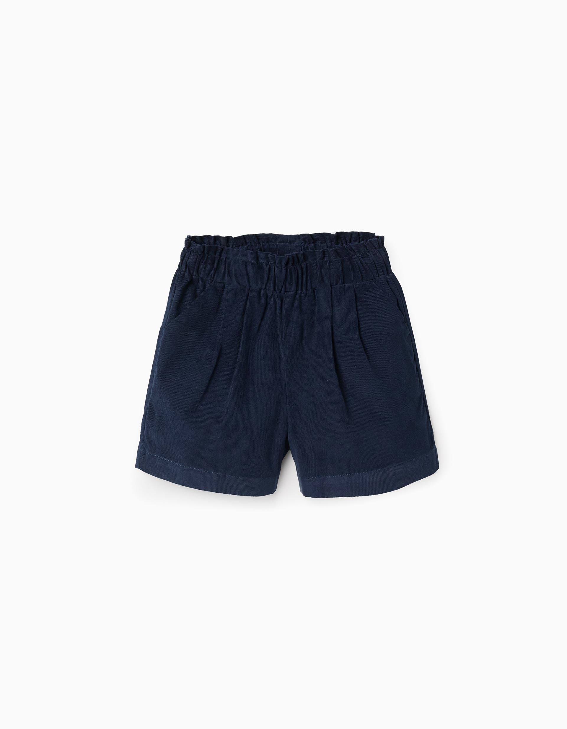 Corduroy shorts with front pleats B&S for girls, dark blue