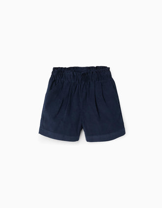 Pantalón corto de pana con pliegues B&S para niña, azul oscuro