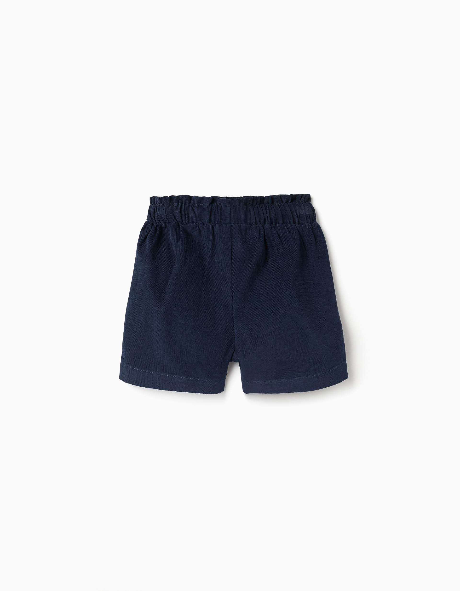 Corduroy shorts with front pleats B&S for girls, dark blue