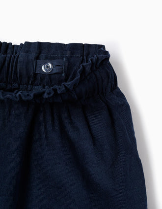 Pantalón corto de pana con pliegues B&S para niña, azul oscuro