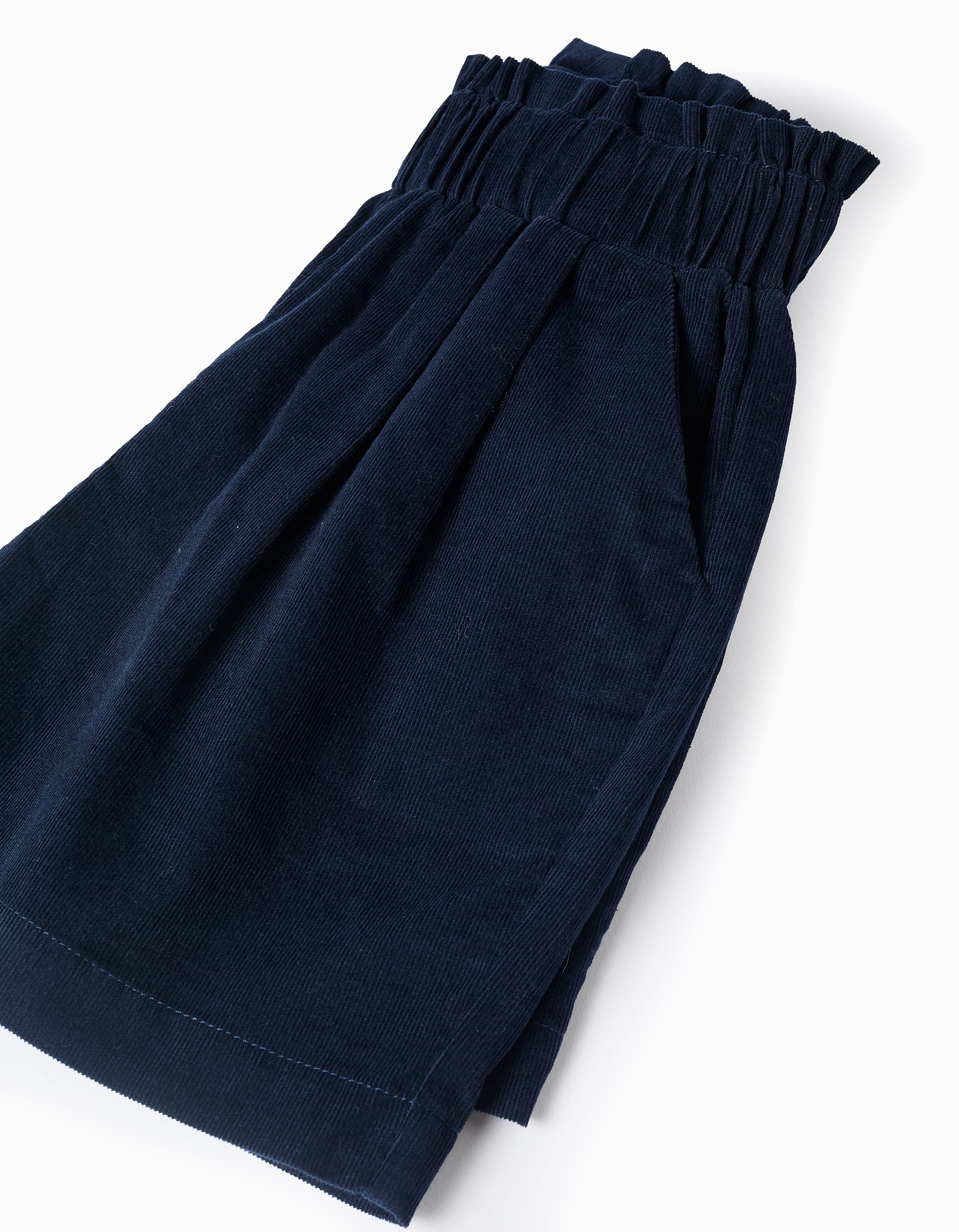 Corduroy shorts with front pleats B&S for girls, dark blue