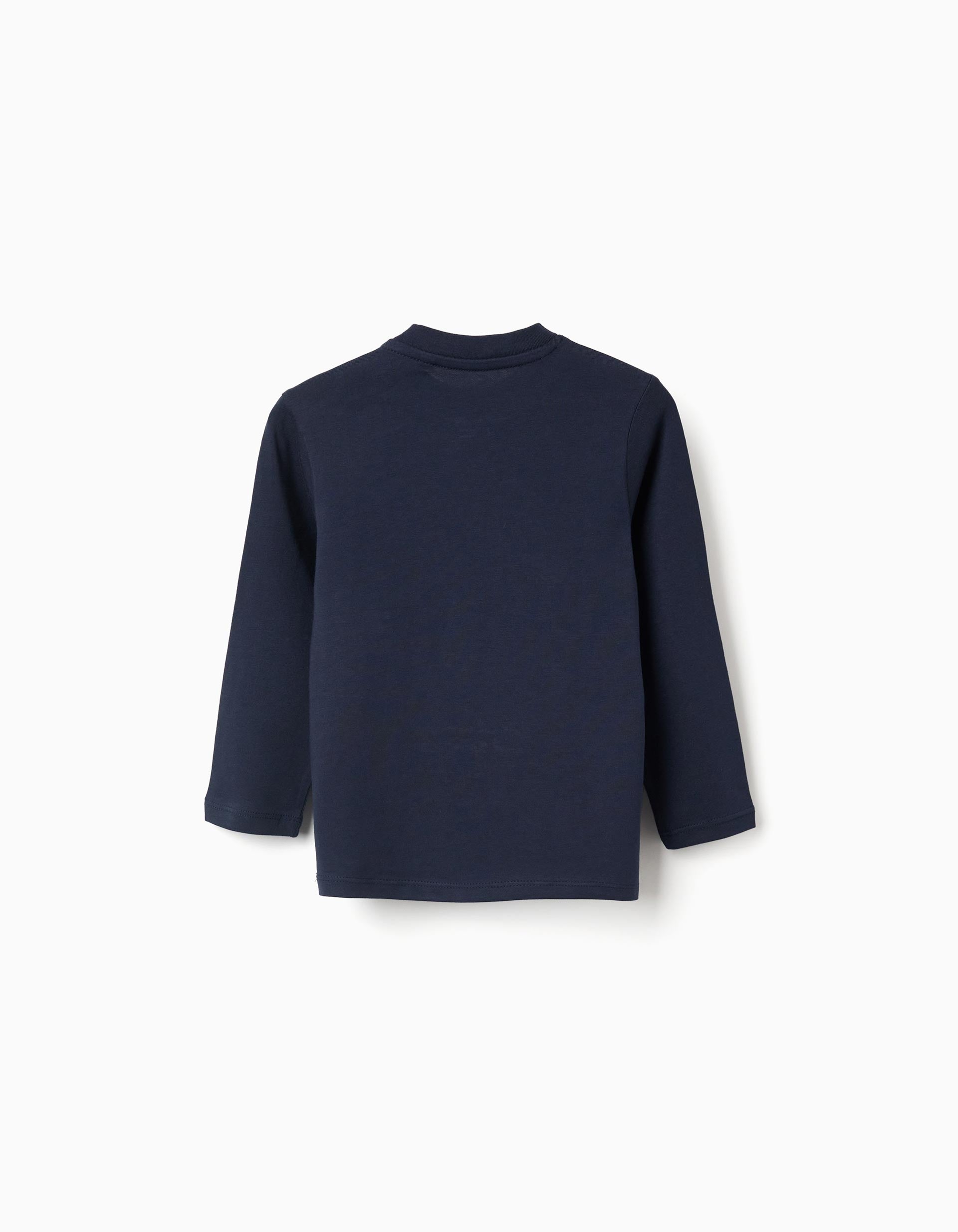 Long sleeve T-shirt with gingerbread print for baby boys, dark blue