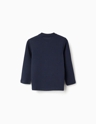 T-shirt com boneco de gengibre estampado para bebé menino, azul-escuro