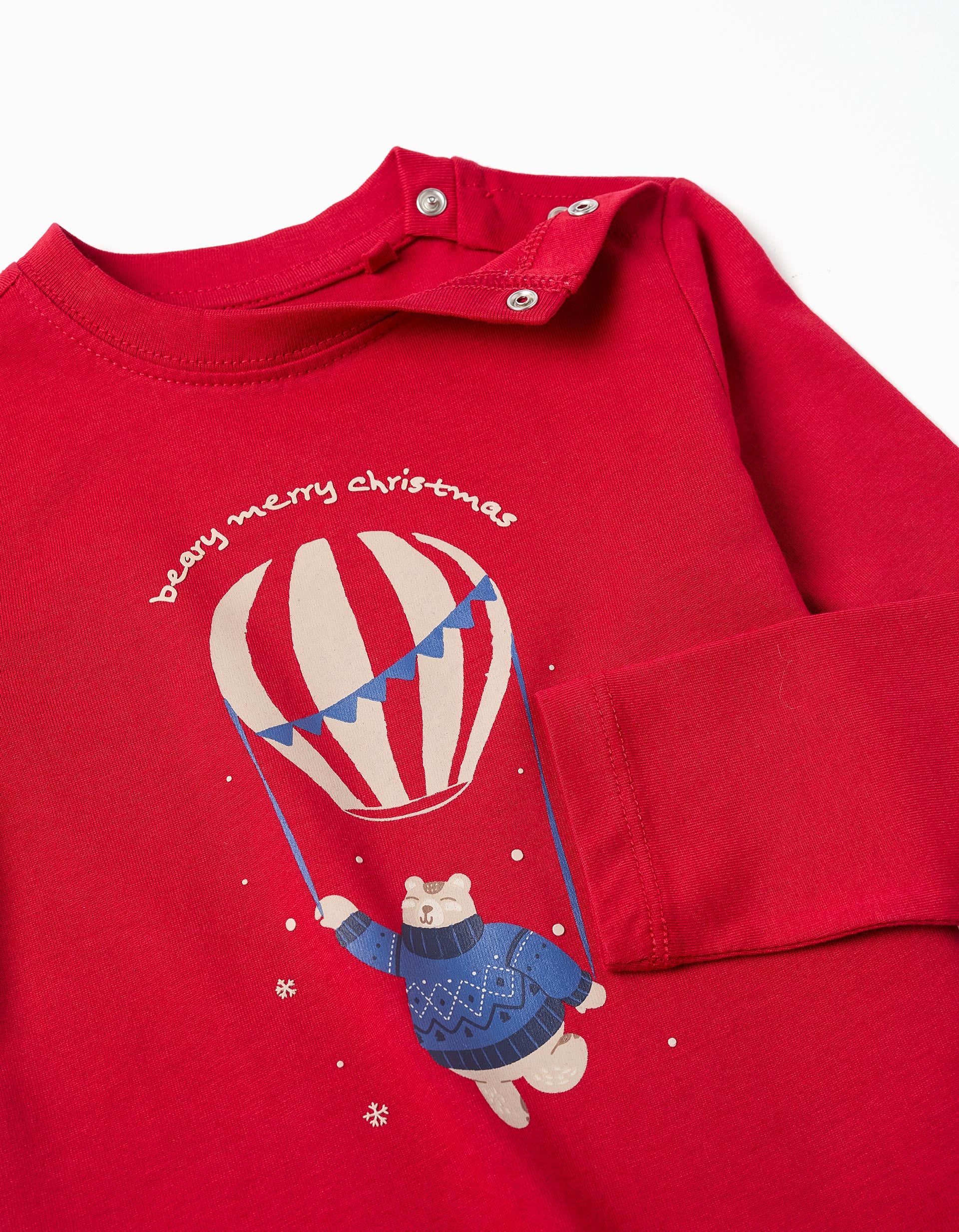 Long sleeve cotton T-shirt with bear print for baby boys, red