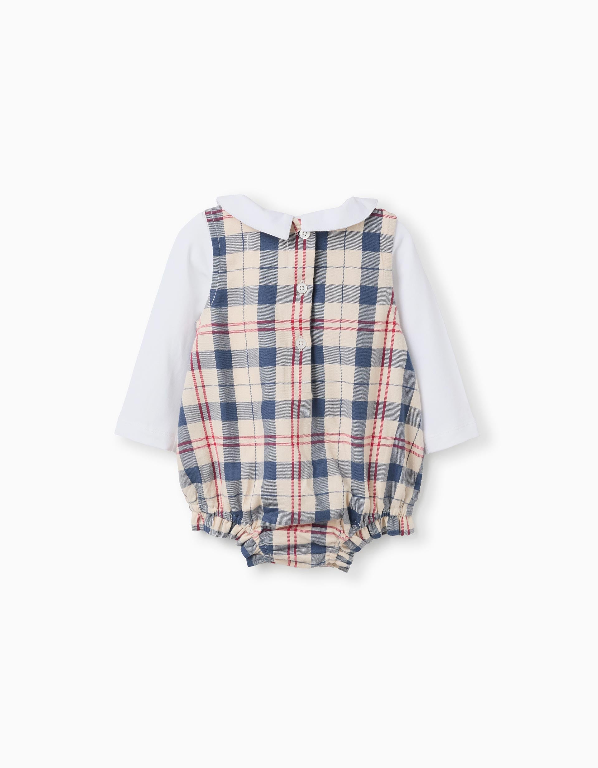 Bodysuit + checked jumpsuit B&S for newborn boys, beige/blue/red
