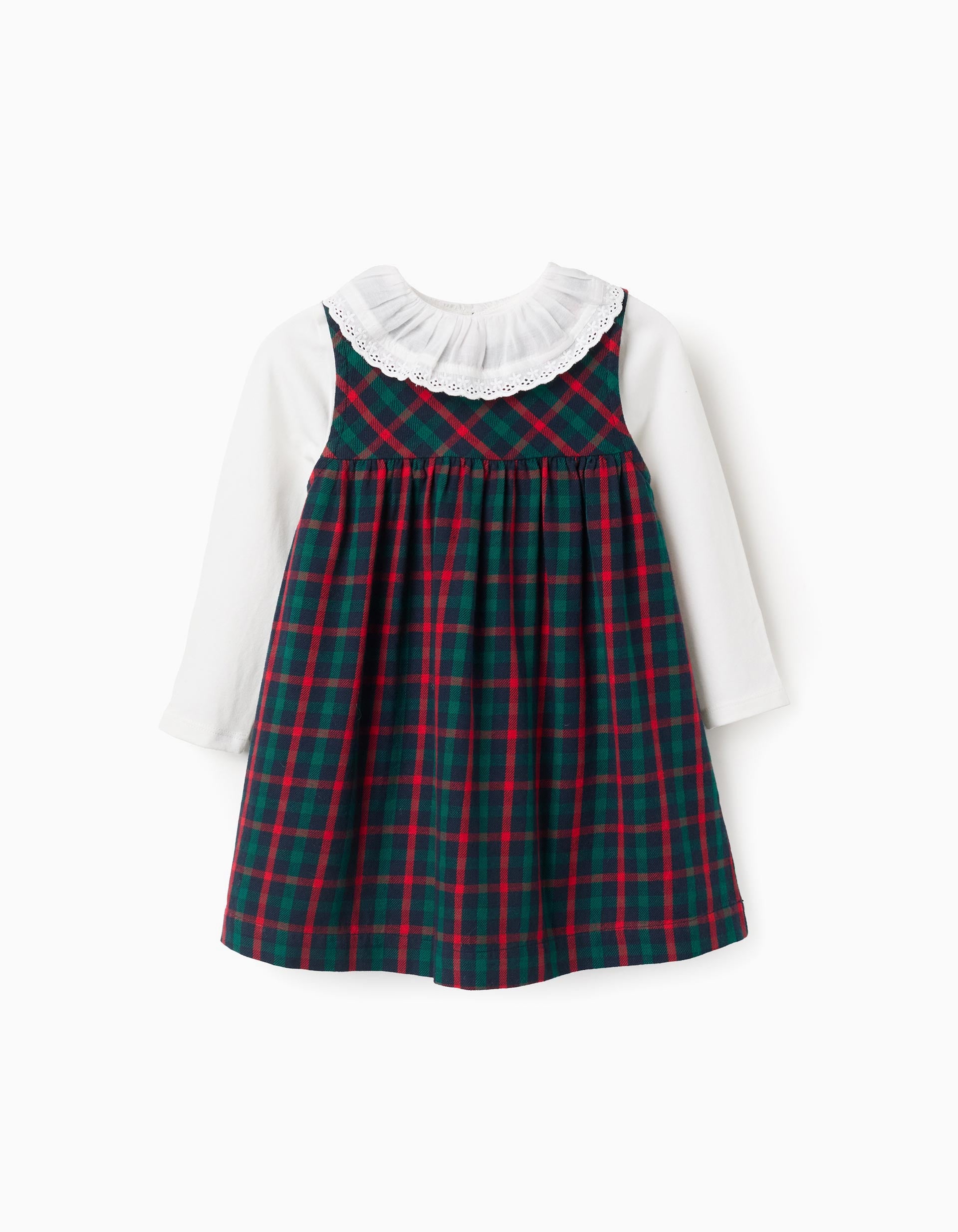 Checkered T-shirt + dress You&Me for baby girls, green/blue/red