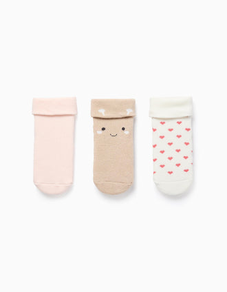 Pack 3 Pares de Medias Gruesas para Bebé Niña 'Corazones', Multicolor