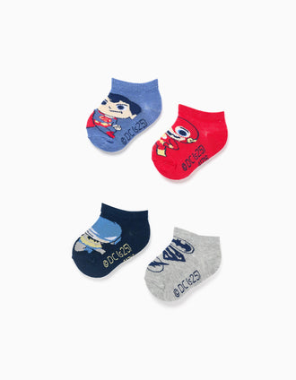 Pack 4 Pares de Meias Curtas para Bebé Menino 'Super Friends', Multicolor