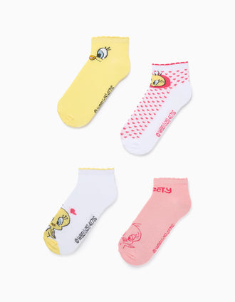 Pack de 4 Pares de Meias para Menina 'Tweety', Amarelo/Branco/Rosa