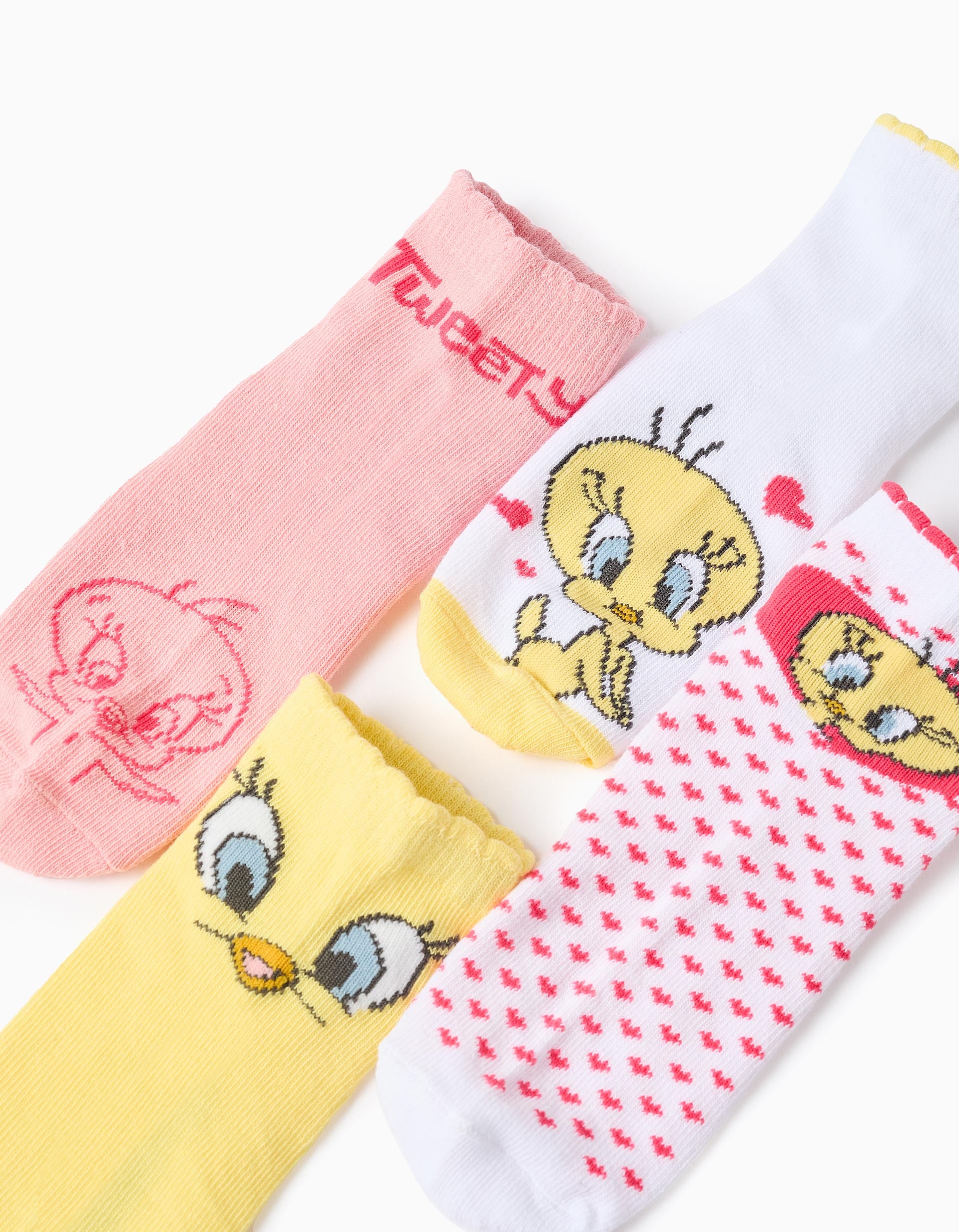 Pack of 4 Pairs of Socks with Tweety for Girls, Yellow/White/Pink