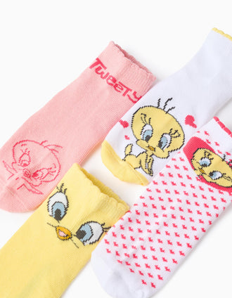 Pack de 4 Pares de Meias para Menina 'Tweety', Amarelo/Branco/Rosa
