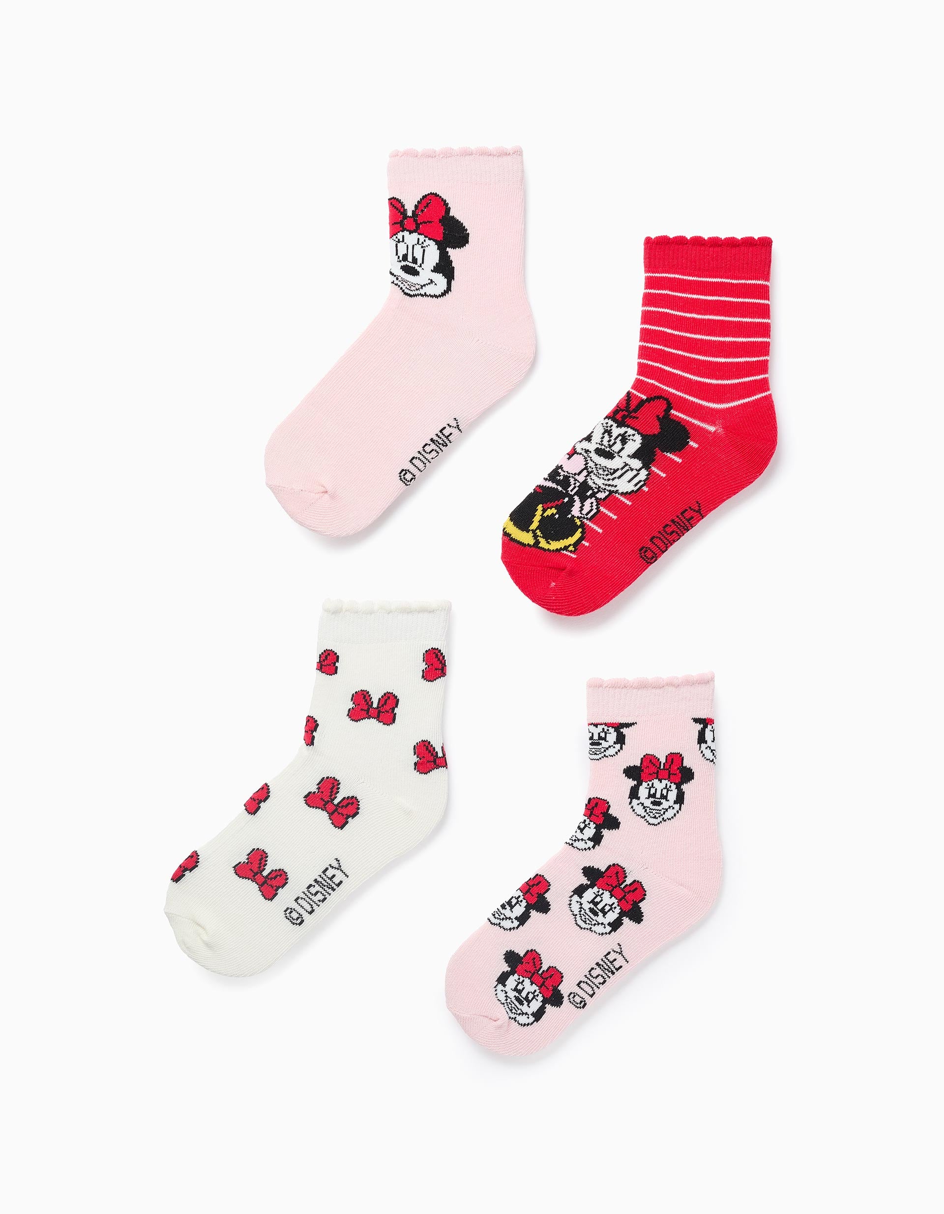 Pack of 4 Pairs of Socks with Minnie for Girls, Pink/White/Red