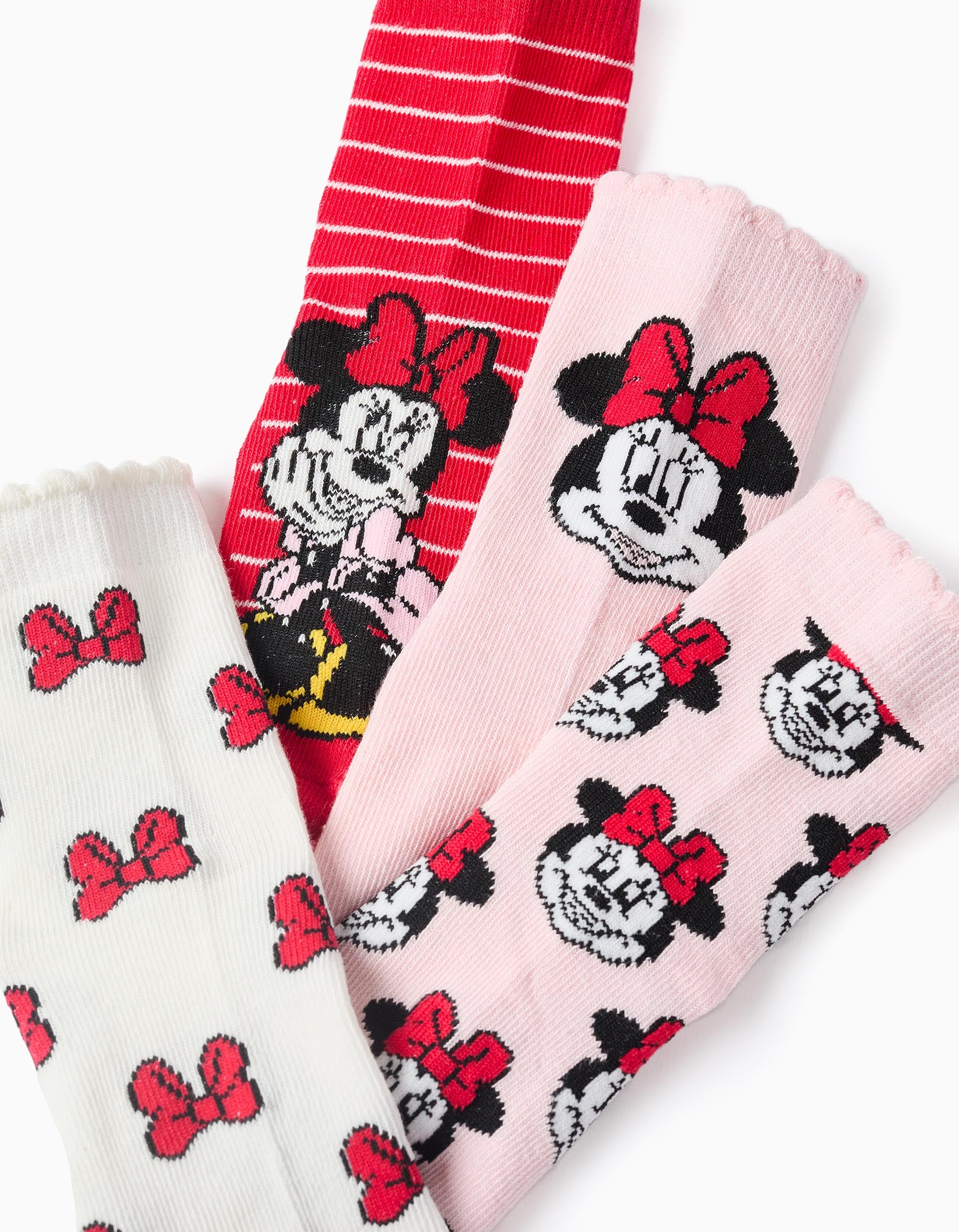 Pack of 4 Pairs of Socks with Minnie for Girls, Pink/White/Red