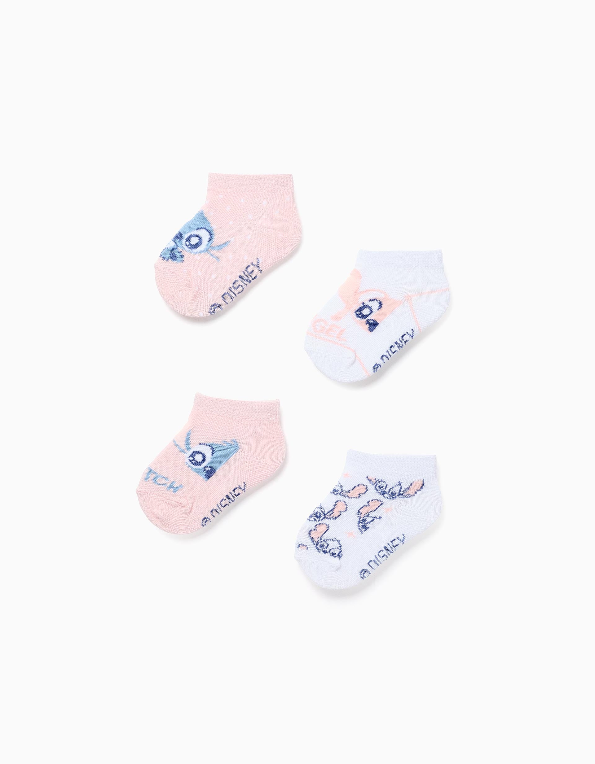 4 Paires de Socquettes 'Stitch' pour Bébé Fille, Rose/Blanc