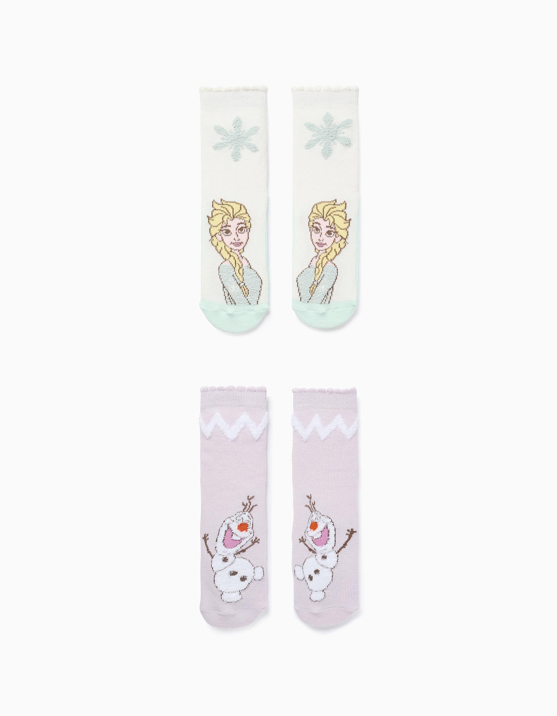 Pack of 2 Non-Slip Socks with Frozen for Girls, White/Green/Lilac