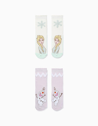 Pack de 2 Calcetines Antideslizantes Frozen para Niña, Blanco/Verde/Lila