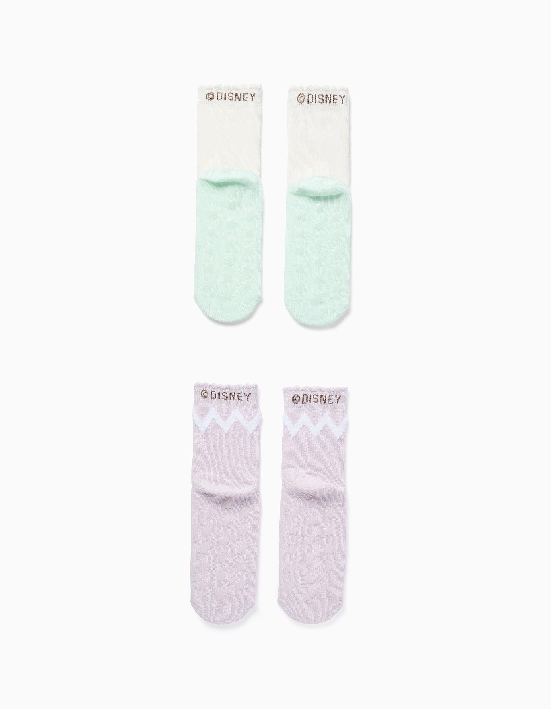 Pack of 2 Non-Slip Socks with Frozen for Girls, White/Green/Lilac