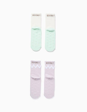 Pack de 2 Calcetines Antideslizantes Frozen para Niña, Blanco/Verde/Lila
