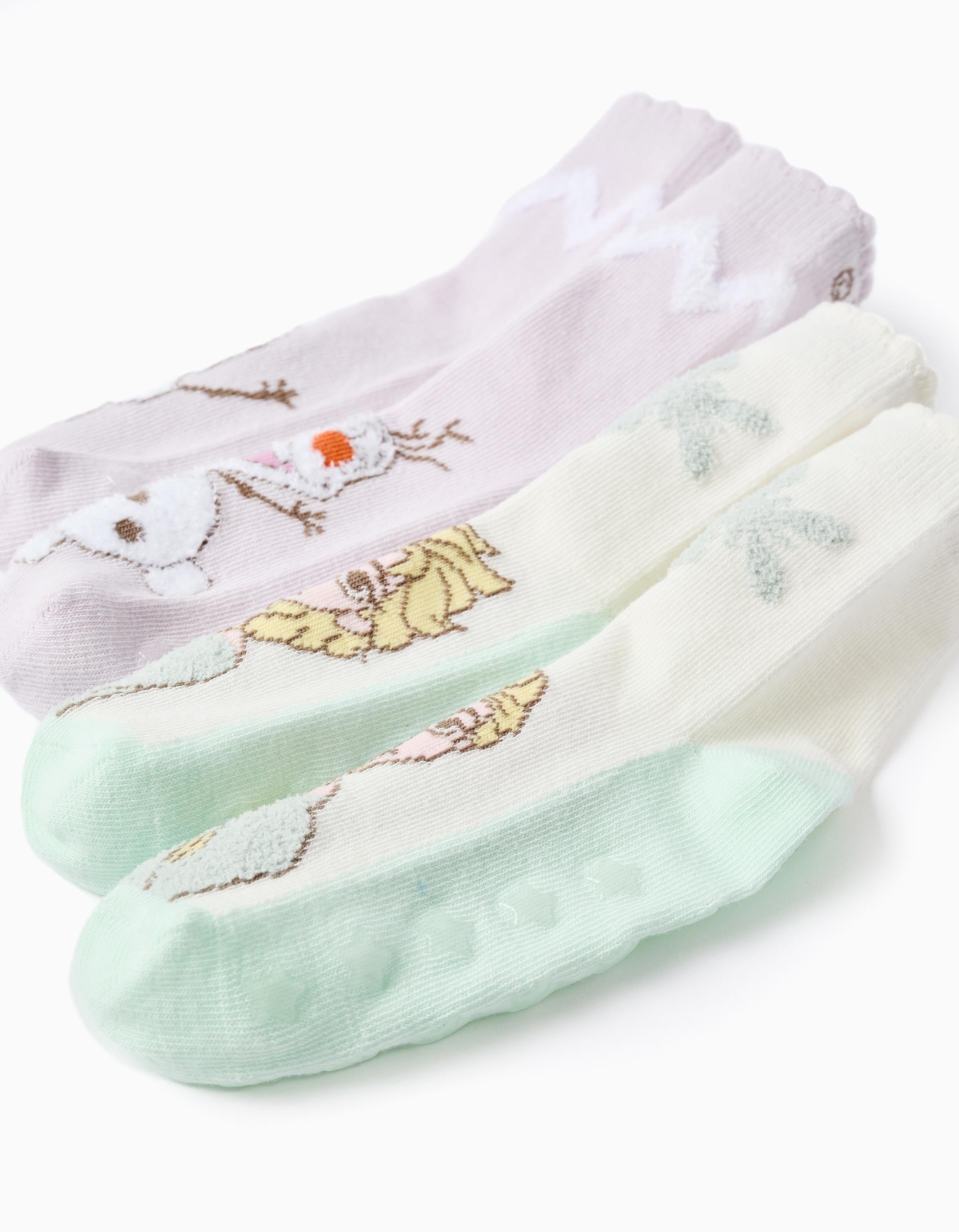 Pack of 2 Non-Slip Socks with Frozen for Girls, White/Green/Lilac
