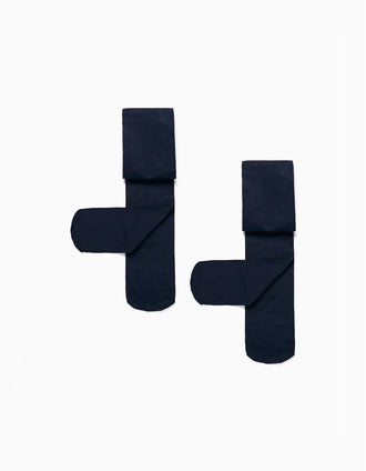 Pack 2 Leotardos de Microfibra 40 Den para Bebé Niña, Azul Oscuro