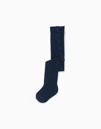 Anti-pilling ribbed knitted tights for babies, dark blue